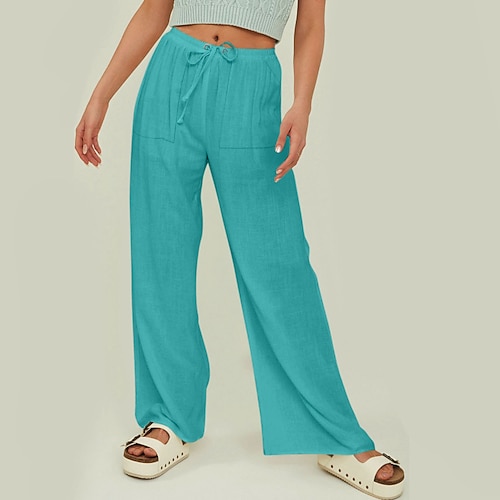 Damen Baumwoll Mischung Stoffhosen Streetwear Lässig Volle Länge Natürliche Taille Einfach Tasche Elastisches Kordelzugdesign Bequem Außenbereich Straße Alltagskleidung Ausgehen Dunkelbraun Image