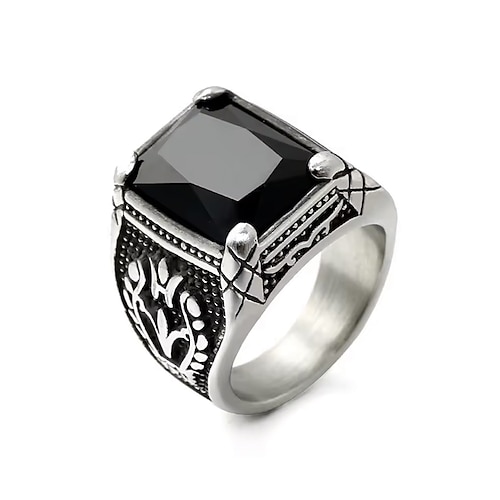 Vintage-Herrenring aus Edelstahl mit Smaragd-Edelstein – Statement-Ring im gotischen Vintage-Stil aus Silber, gravierter Antik-Stil, Modeschmuck für Hochzeiten, Partys und den Alltag Image