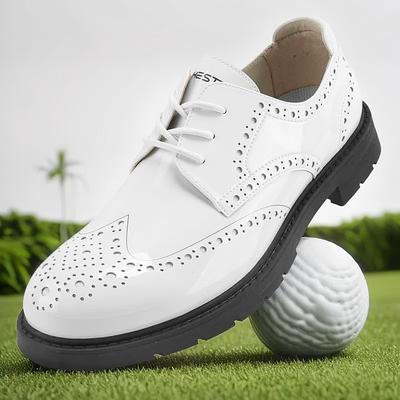Men's Vibrant Yellow Brogue Golf Shoes, Lace-Up, Water-Resistant Leather, Stylish Choice for Golf and Casual Wear
