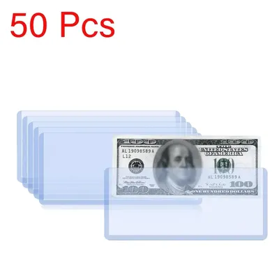 Paper Currency Protective Cover Supplies Two Sizes 205 X 110mm/173 X 75mm 50Pcs Clear PVC Paper