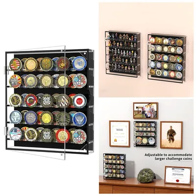 Acrylic Coin Holder Challenge Coin Badges Display Case 45 Military Medals Shadow Box Display Cabinet