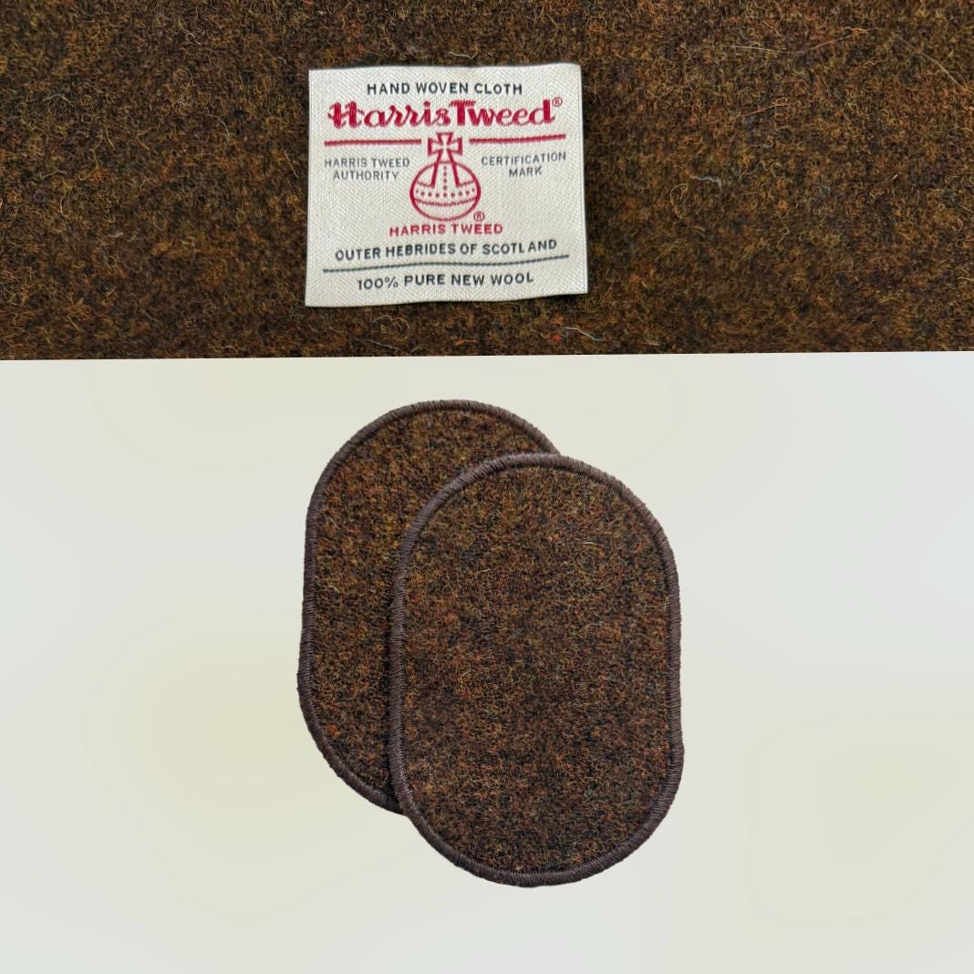 Toppe per gomiti in Harris Tweed marrone, toppe per gomiti, toppe di riparazione, toppe da cucire, toppe per maglioni