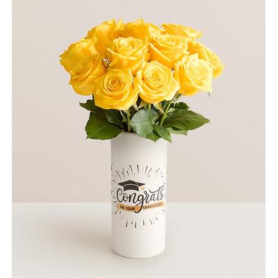 1-800-Flowers Flower Delivery Yellow Roses W/ Con - Grad - Ulations Vase