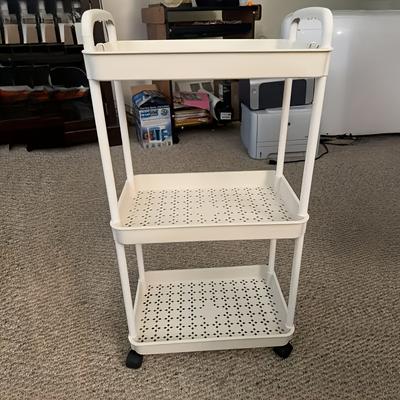 TEMU 3-tier White Plastic Rolling Storage Cart With Handle - Organizer For Kitchen, Bathroom, And Bedroom - Durable Mesh Shelves For , Mobile Utility Cart | | Ventilated Storage Image