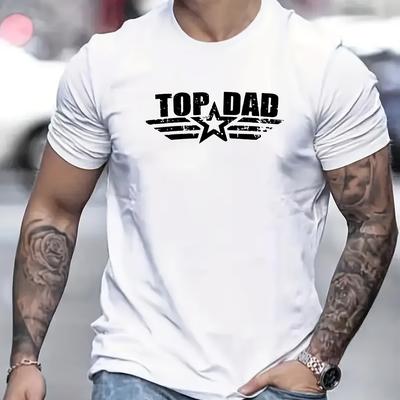 "TEMU Top Dad" Graphic Tee For Men - Casual Crew Neck Short Sleeve T-shirt, Breathable Polyester, Summer Fashion" Image