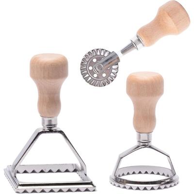 Ravioli-Form, Ravioli-Ausstecher mit Holzgriff und Rand, Utensilien für Küchenzubehör – 3er-Set Image