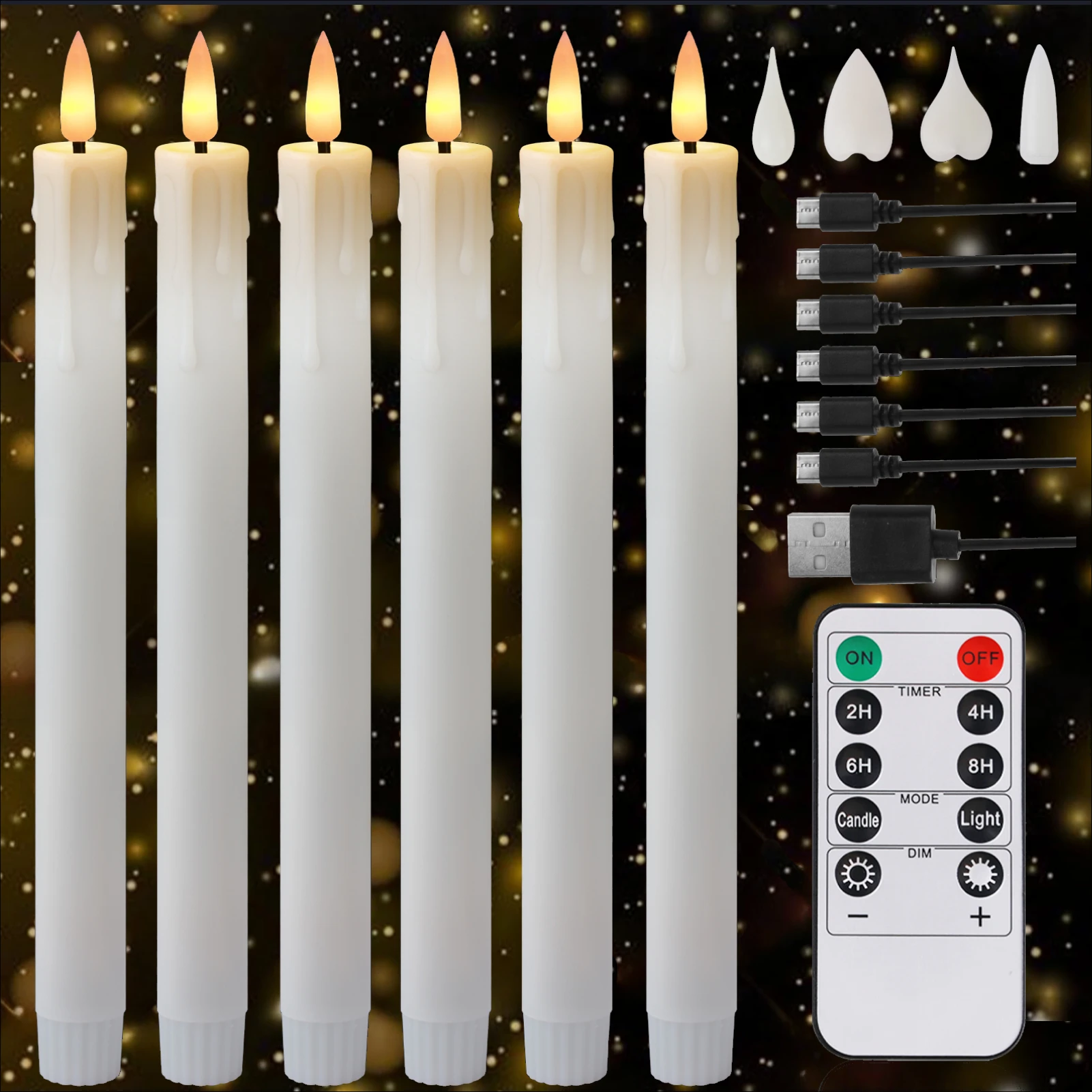 6/12 Stück wiederaufladbare LED-Flackernde flammenlose Spitzkerzen, 4er-Typ-Kopf mit Fernbedienung, batteriebetriebene Heimdekorationskerze Image