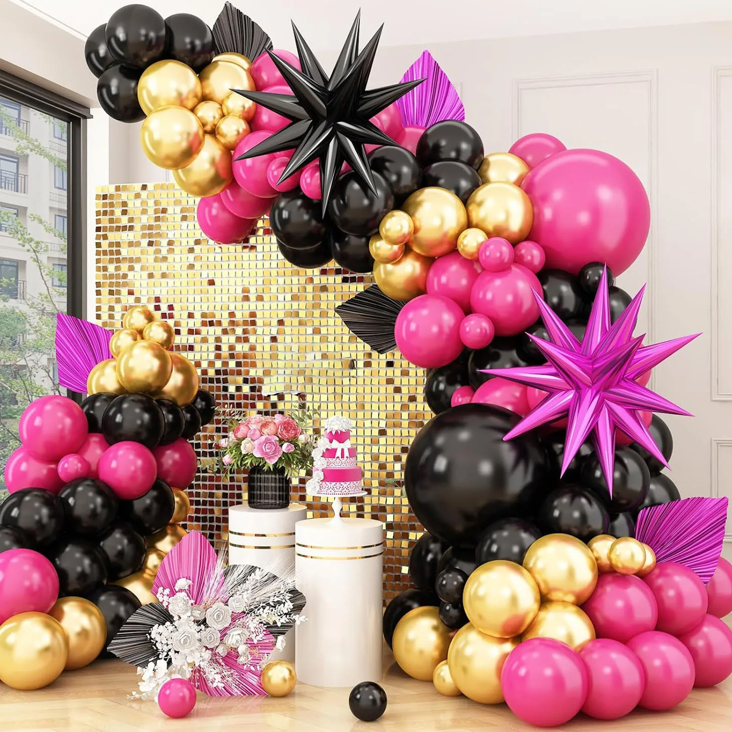 109-teiliges schwarz-rosa Ballon-Girlanden-Set für Geburtstag, Hochzeit, Verlobung, Jahrestag, Tanz, Party, Dekoration, Heimdekoration Image