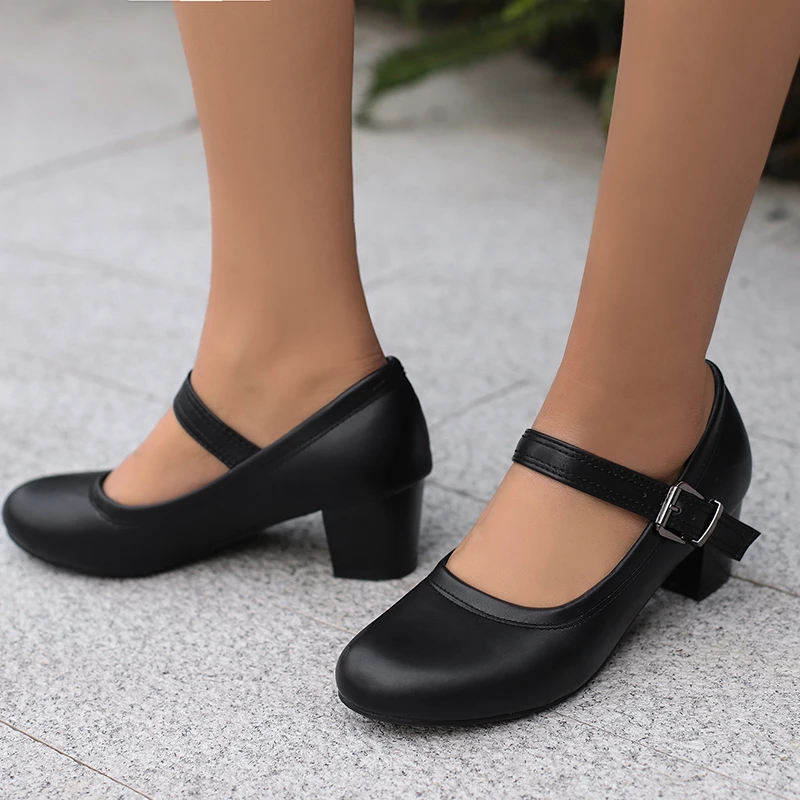 Low Heels Damen Pumps Mary Janes Schuhe Frühling Knöchelriemen Schwarz Grau Kurzhackige Hochzeit Büro Kleid Schuh Damen Große Größe 45