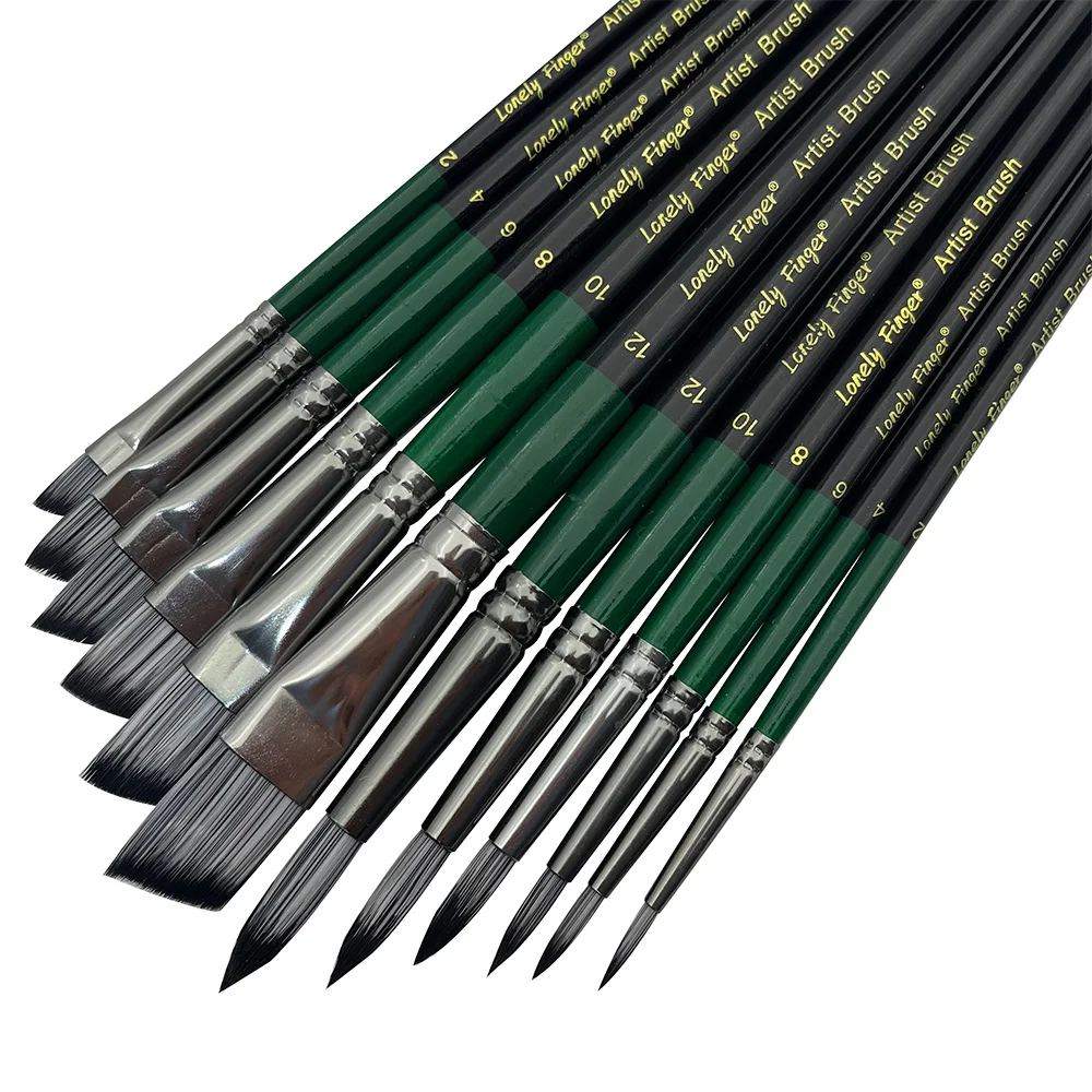 Kunst-Malpinsel, sortiertes Set mit 12 runden und abgewinkelten Pinseln für Acryl-Aquarell-Gouache-Hobby-Malerei Image