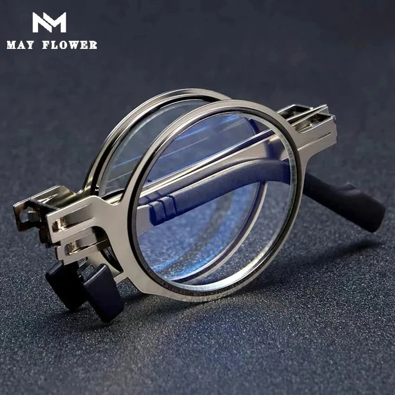 Klapp Lesebrille Für Männer Fall Lupen Tragbare Schloss Blau Licht Presbyopie Brille Brillengestell + 4 Image