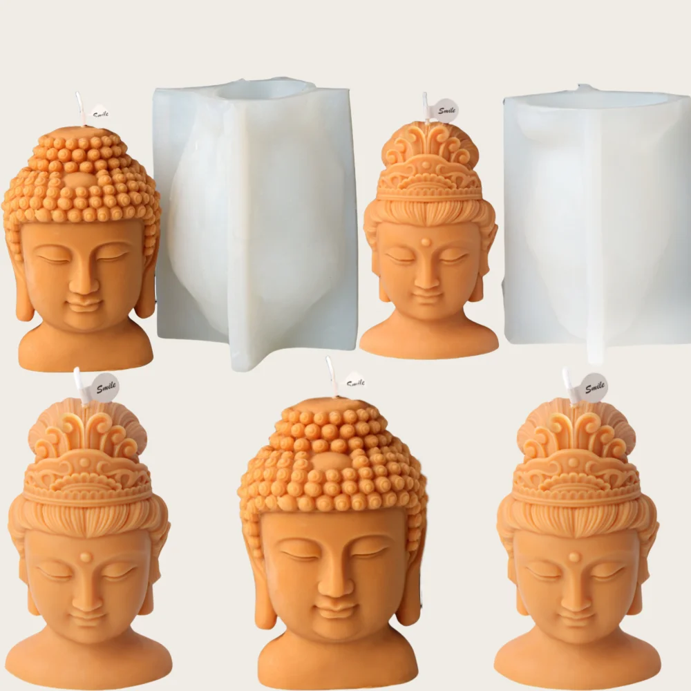 3D Große Guanyin Kopf Kerze Silikon Form DIY Buddha Kopf Statue Aroma Gips Gips Harz Effigy, Der Form Buddha Kirche Image