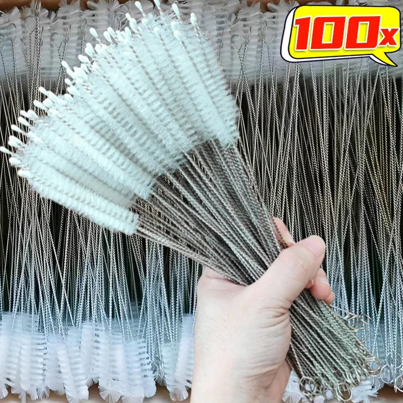 Großhandel Trinkhalm-Reinigungsbürsten, Edelstahl, langer Griff, Nylon-Bürsten-Sets, Baby-Cup-Flaschen, Tastatur-Reinigungswerkzeuge Image