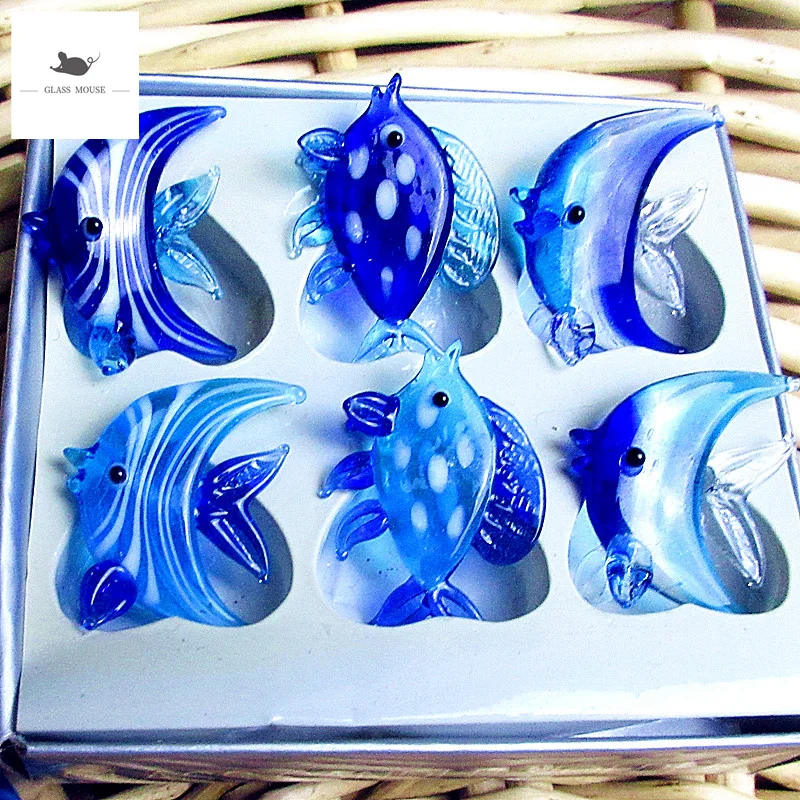 6 stücke Blau Handgemachte glas meer fisch ornament Aquarium aquarium dekorative Figur Miniatur Marine tiere glas statue ornament