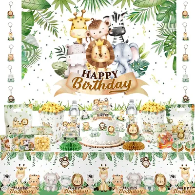Jungle Animal Party Set for Birthday Party Table Decor Boy Girl Birthday Party Baby Shower Wedding Parties Tableware Supplies