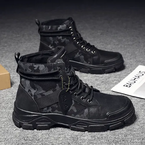 Camouflage Men's Boots Trendy Casual Workwear Shoes Medium Top Boots Retro Hiking Trekking Climbing Desert Boots Motocross Boots