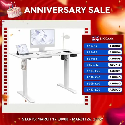 Vinsetto Adjustable Desk, Electric Standing Desk for Home Office, White