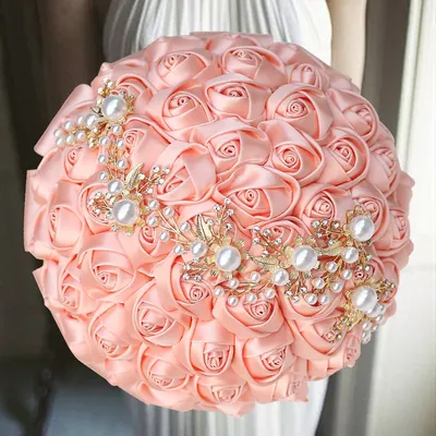 1pc/lot Pink Brooch Diamond Bridal Wedding Bouquets Bridal Crystal Silk Flowers Bridal Bouquets de