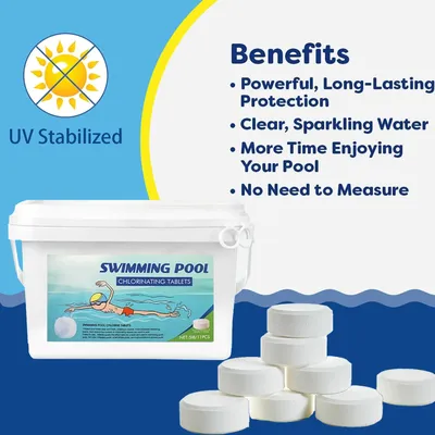 Stabilised 3 Inch Chlorine Tablets for Pool Disinfection - Individually Wrapped, Slow Dissolving -