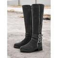 Hohe kniehohe Stiefel für Damen mit Doppelschnalle und Reißverschlussdetail - Stilvolles und langlebiges Outdoor-Schuhwerk für Herbst und Winter