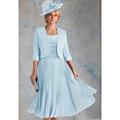 Elegantes Zweiteiliges Brautmutterkleid für Hochzeitsgäste - Luxuriöses Tee Länge Chiffonkleid mit Rundhalsausschnitt Spitze Raffung und 3/4-Ärmeljacke.