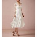 Vintage 1940er 1950er Schlichte Brautkleider für die Brautparty Ballkleid Rundhalsausschnitt lange Ärmel knöchellange Satin-Brautkleider mit Applikationen 2024