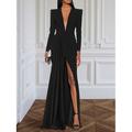 Elegantes A-Linie Abendkleid Formelles Kleid mit langen Ärmeln V-Ausschnitt und Falten dehnbarem Crêpe-Stoff Sweep Brush Zug Schlitz 2025