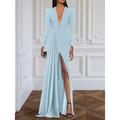 Elegantes A-Linie Abendkleid Formelles Kleid mit langen Ärmeln V-Ausschnitt und Falten dehnbarem Crêpe-Stoff Sweep Brush Zug Schlitz 2025