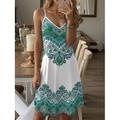Damen Casual Floral Tribal Print Ärmelloses Sommer Slip Minikleid Ethnisch Urlaub