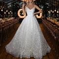 Hall Sparkle Shine Lässige Brautkleider A-Linie Camisole V-Ausschnitt Spaghettiträger Pailletten Brautkleider Perfekt Beeindruckend 2024