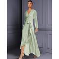 Elegantes A-Linien-Kleid für die Mutter der Braut Hochzeitsgast hoher V-Ausschnitt asymmetrisches wadenlanges Chiffon-Kleid mit gerüschtem Schlitz vorne das beeindruckt 2024