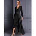 Elegantes A-Linien-Kleid für die Mutter der Braut Hochzeitsgast hoher V-Ausschnitt asymmetrisches wadenlanges Chiffon-Kleid mit gerüschtem Schlitz vorne das beeindruckt 2024
