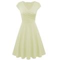Elegantes V-Ausschnitt-Minikleid in A-Linie für Damen Beige reine Farbe kurze Ärmel gerüscht Frühling Sommer klassisch 2023