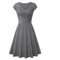 Elegantes V-Ausschnitt-Minikleid in A-Linie für Damen Beige reine Farbe kurze Ärmel gerüscht Frühling Sommer klassisch 2023