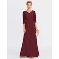 Elegantes A-Linie Transparent V-Ausschnitt Chiffon Kleid für die Mutter der Braut mit Applikationen Hochzeitsgast Bodenlänges Stil