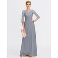 Elegantes A-Linie Transparent V-Ausschnitt Chiffon Kleid für die Mutter der Braut mit Applikationen Hochzeitsgast Bodenlänges Stil