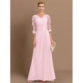Elegantes A-Linie Transparent V-Ausschnitt Chiffon Kleid für die Mutter der Braut mit Applikationen Hochzeitsgast Bodenlänges Stil