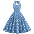50er-Jahre-Vintage-Cocktailkleid mit offenem Rücken Midi-A-Linie Volant Neckholder V-Ausschnitt Polka Dot-Print Valentinstagskleid