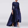 Elegantes A-Linien-Kleid für die Mutter der Braut Hochzeitsgast Juwelenhals Asymmetrisch Satin Spitze 3/4 Ärmel und Applikationen plus kostenlose Maßanfertigung