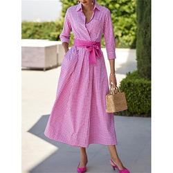 Lässiges Maxi-Hemdkleid mit langen Ärmeln für Damen für Verabredungen und den Urlaub – modernes und bequemes Polyester-Hemdkragen- und Knopfdesign – Frühling und Sommer