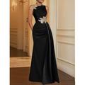 Elegantes säulenförmiges Abendkleid mit Stickerei Tasche Satin ärmellos Rundhalsausschnitt formelles bodenlanges Weihnachtskleid 2024