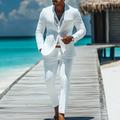 Herren 2024 Leinen Strand Hochzeitsanzug Einfarbig Weiß Zweiteilig Standard Passform Einreihig Zwei Knöpfe