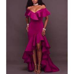 A-Linie asymmetrisches ärmelloses Off-Shoulder Satin-Abendkleid mit Rüsche für Hochzeitsgäste und Heimkehrer