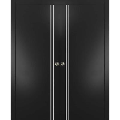 French Double Pocket Doors 36x80 Planum 0310 Matte Black Kit Trims Rail