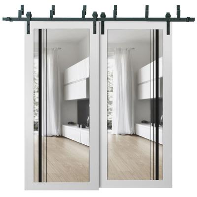 Barn Bypass Doors 36 x 80 Lucia 2566 White Silk Clear Glass Sturdy 6.6ft