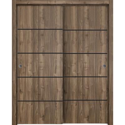 Bypass Doors 36 x 80 Planum 0015 Walnut with Sturdy Rails