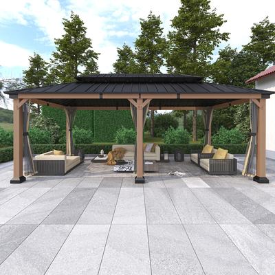 Clihome 12X20 FT Cedar Frame Outdoor Hardtop Gazebo, Galvanized Steel Double Top Gazebo
