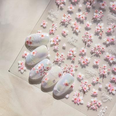 TEMU 5d Embossed Blooming Cherry Blossoms Art Stickers, Spring Nail Art Decals For Nail Art Decoration, Self Adhesive Nail Art Supplies For Women And Girls Image