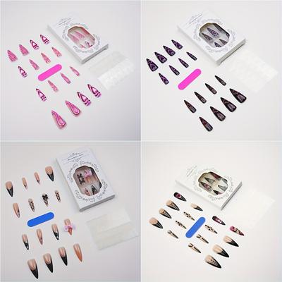 TEMU A Set Of 96pcs Of Y2k Style Fake Nails, Featuring Love Patterns, Studded Diamond Bows, And 3d Silvery Snake Designs, Women And Girls For Wear (in Of Long, High Heels). Image