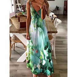 Robe maxi féminine Robe décontractée Robe d'été Robe A-line Bohème Vacances Vacances tropicales Décontractée Quotidienne Ajustement régulier graphique floral papillon sans manches col en V jaune